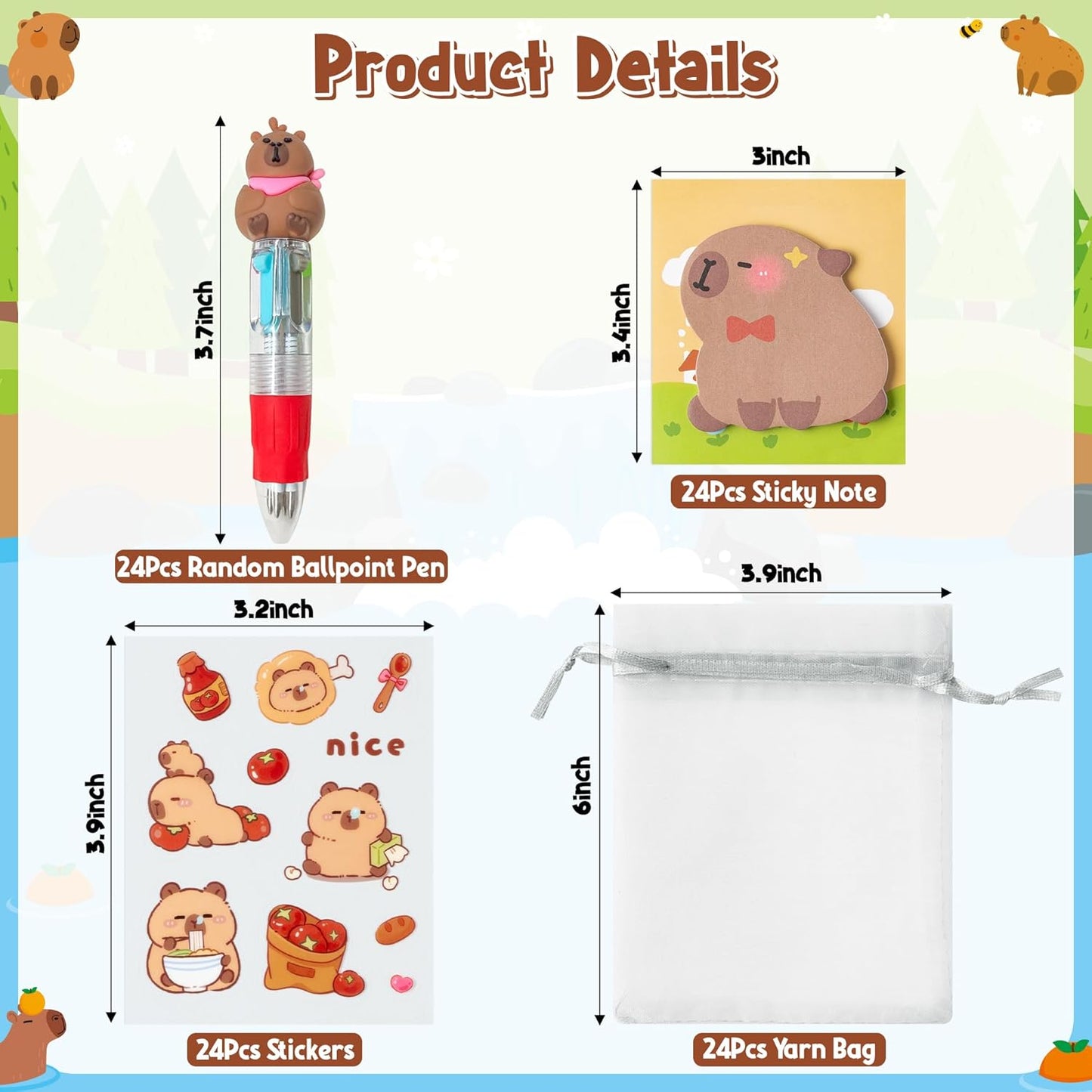 CY2SIDE Dinosaur Stationery Party Gift - 24 Pack Back to School Gifts Set Include 4-in-1 Ballpoint Pens Sticky Notes Stickers & Organza Dino Animal Party Favors Goodie Bag Fillers for Classroom Prizes