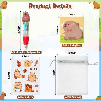 CY2SIDE Dinosaur Stationery Party Gift - 24 Pack Back to School Gifts Set Include 4-in-1 Ballpoint Pens Sticky Notes Stickers & Organza Dino Animal Party Favors Goodie Bag Fillers for Classroom Prizes