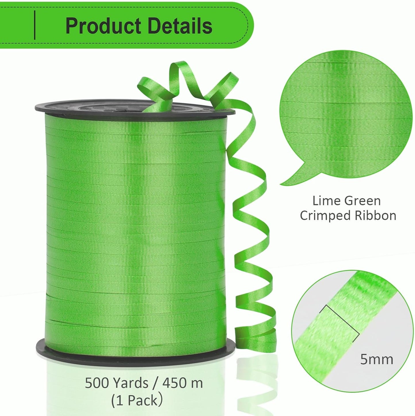 Black Ribbon - 500 Yard Crimped Curly Ribbon for Gift Wrapping, Balloons, Graduations, Halloween, Birthday Parties