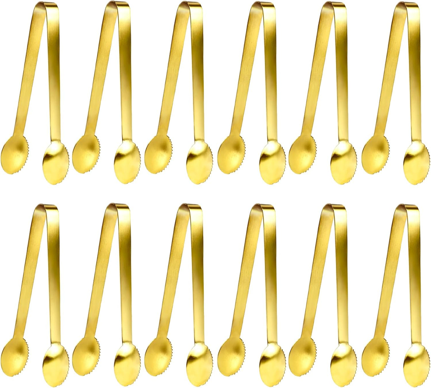 JCREN 12 Pcs Serving Tongs, Small Serving Utensils for Parties Catering Gold Tongs, Food-Grade 304 Stainless Steel Mini Appetizer Tongs for Tea Party Coffee Bar, 4 Inches - Gold