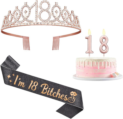 21st Birthday Decorations for Her with 21st Birthday Sash and Crown, Candles Gold, Gifts for 21 Year Old Girls
