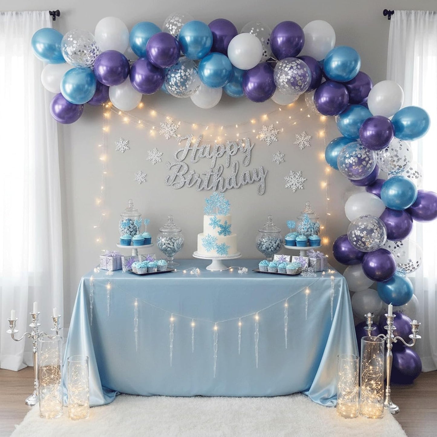 Blue Silver Balloons Set, 12 Inch Blue and Silver Balloons Dark Navy and Confetti Party Latex Balloon, Macaron Metallic Baby Blue Mixed Balloon for Birthday Graduation Baby Shower Wedding Retirement