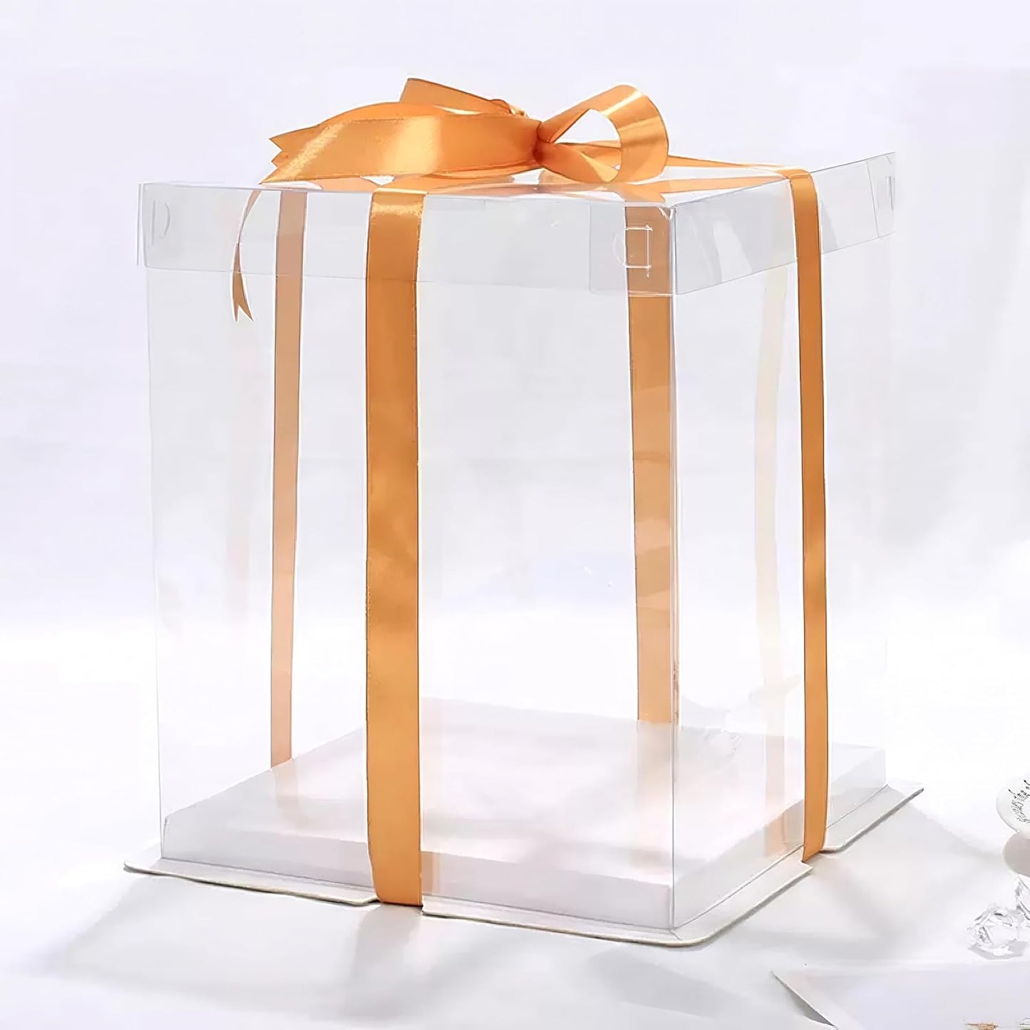 5-Pack 12-Inch Large Square Cake Box (12'x12'x11' inch) | Elegant Clear Display with Silk Ribbon Grand Gift Presentation for Tiered Cakes, Special Occasions, and Weddings
