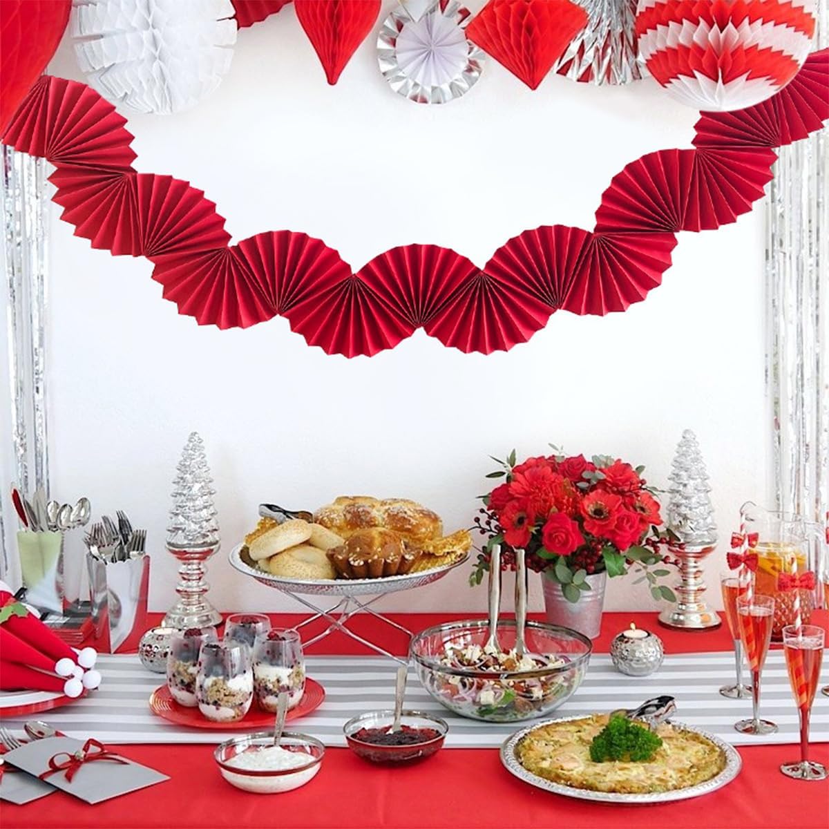 Paper Fan Garland - Paper Fan Garland Party Decorations - Perfect for Birthday Parties, Holiday Decorations, Family Gatherings, Weddings and More (Red)