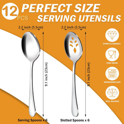 BEWOS Serving Utensils, 20-Piece Large Serving set, Serving Spoons, Slotted Spoons, Serving Tongs & Forks, Cake Server, Butter Knife, Stainless Steel Serving Utensils Set for Parties, Dishwasher Safe