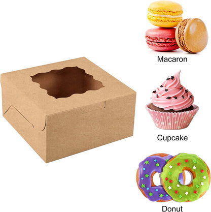 Moretoes 15pcs Cookie Boxes with Window, 6x6x3in Brown Bakery Boxes for Treats, Small Cake, Desserts, Donuts, Pastry