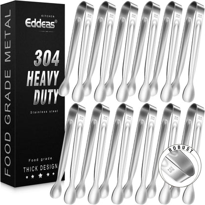 EDDEAS 12 PCS Small Serving Tongs, 4.3" Mini Gold Tongs, Gold Kitchen Tongs for Serving Food, Coffee Bar, Tea Party, Desserts Party and Ice Bucket