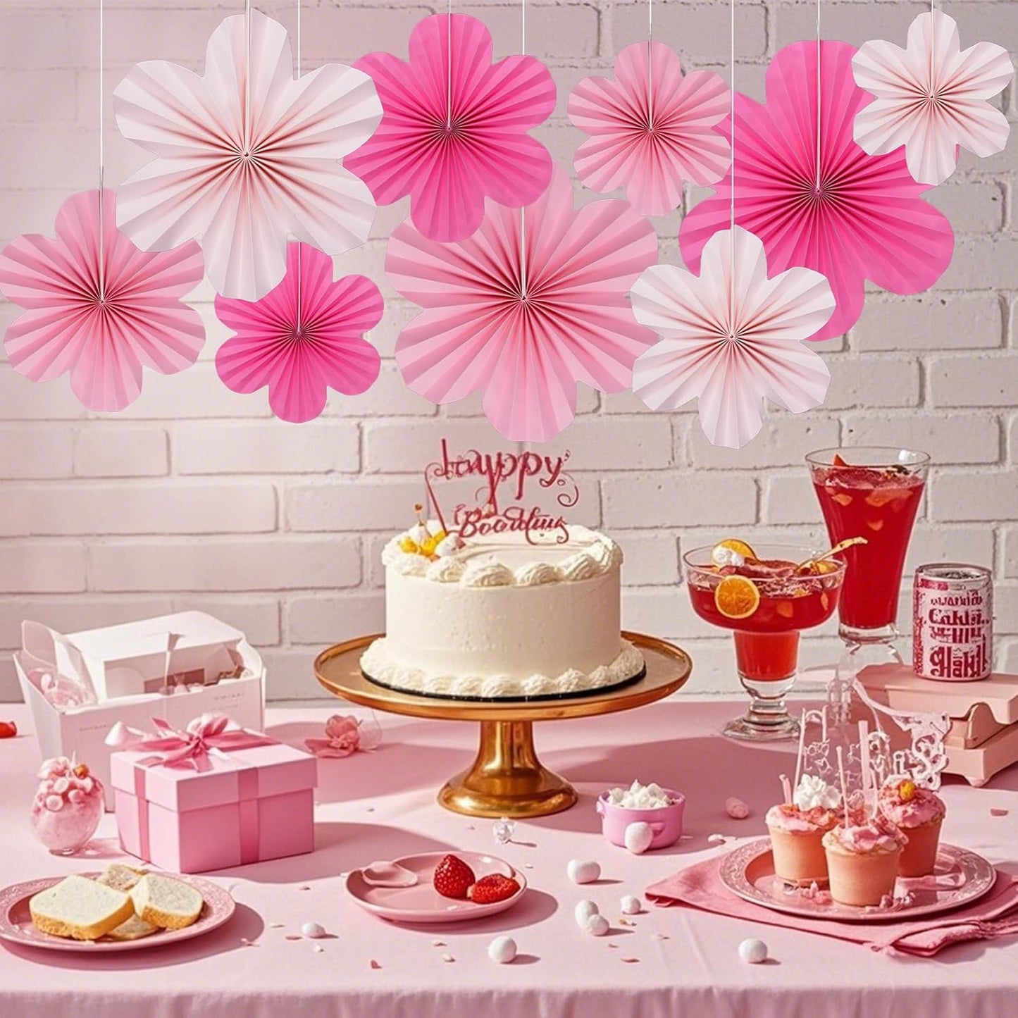choyaxo 9pcs Paper Flower Paper Fan Floral Backdrop Flower Wall Decor for Party Wall Decorations
