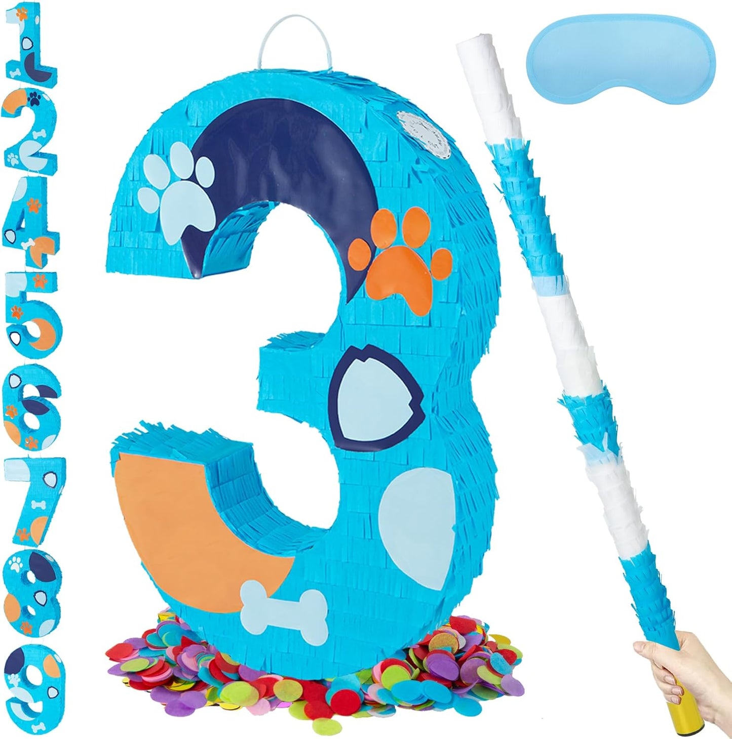 PCFING 20 Inch Dog Paw Number 1 Piñata with 30 Inch Piñata Stick Blindfold Confetti for Boy Girl Adults Birthday Party Decorations, Anniversary Celebration, Fiesta