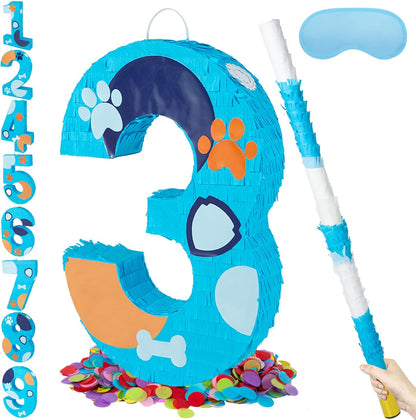 PCFING 20 Inch Dog Paw Number 1 Piñata with 30 Inch Piñata Stick Blindfold Confetti for Boy Girl Adults Birthday Party Decorations, Anniversary Celebration, Fiesta