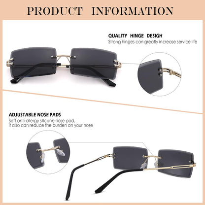 Rectangle Sunglasses for Men/Women Small Rimless Square Shade Eyewear