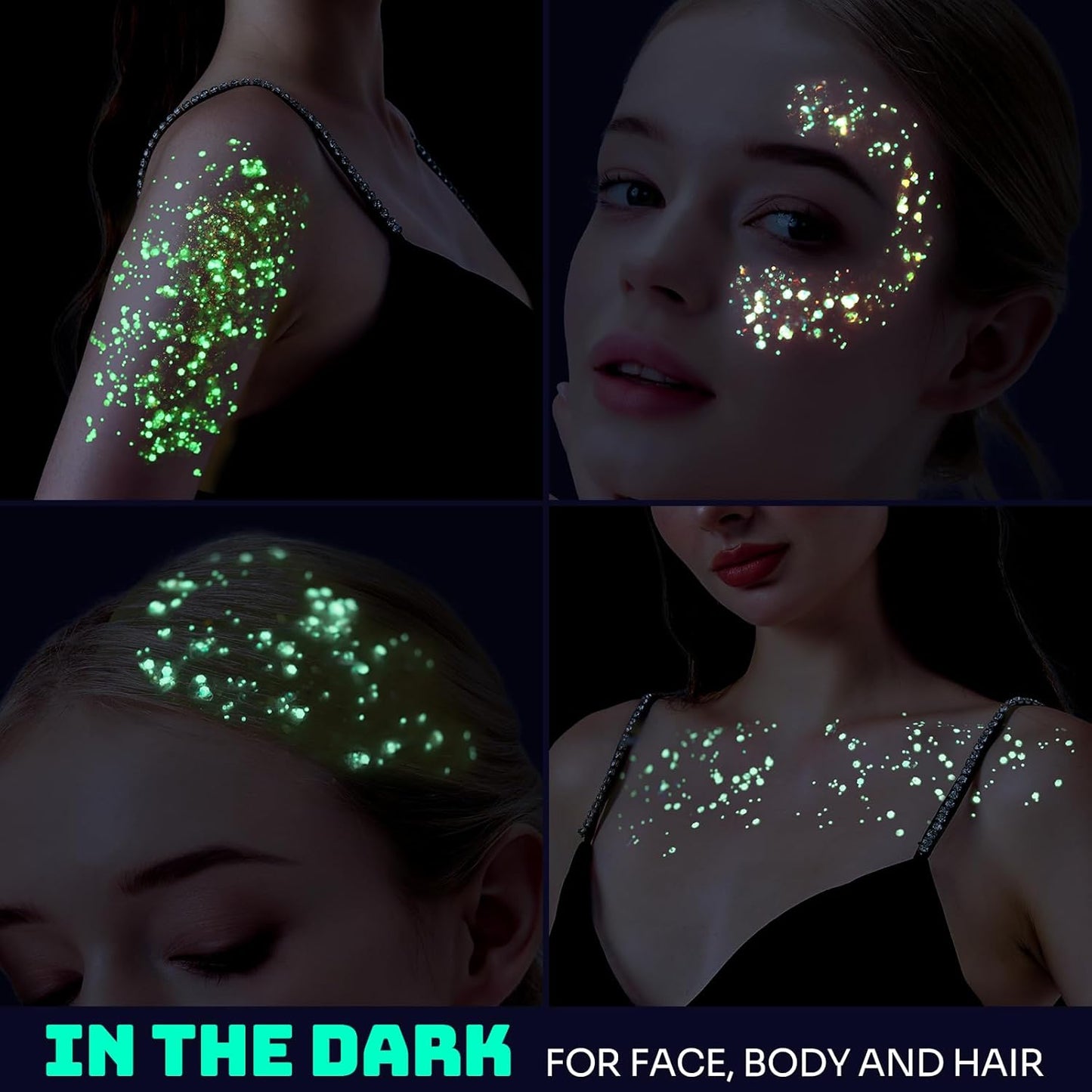 Teenitor 6 Colors Glow in The Dark Glitter Gel, Face Glitter Gel, Body Glitter Hair Glitter for Carnival Makeup UV Black Light Party Cheer Raves Festivals