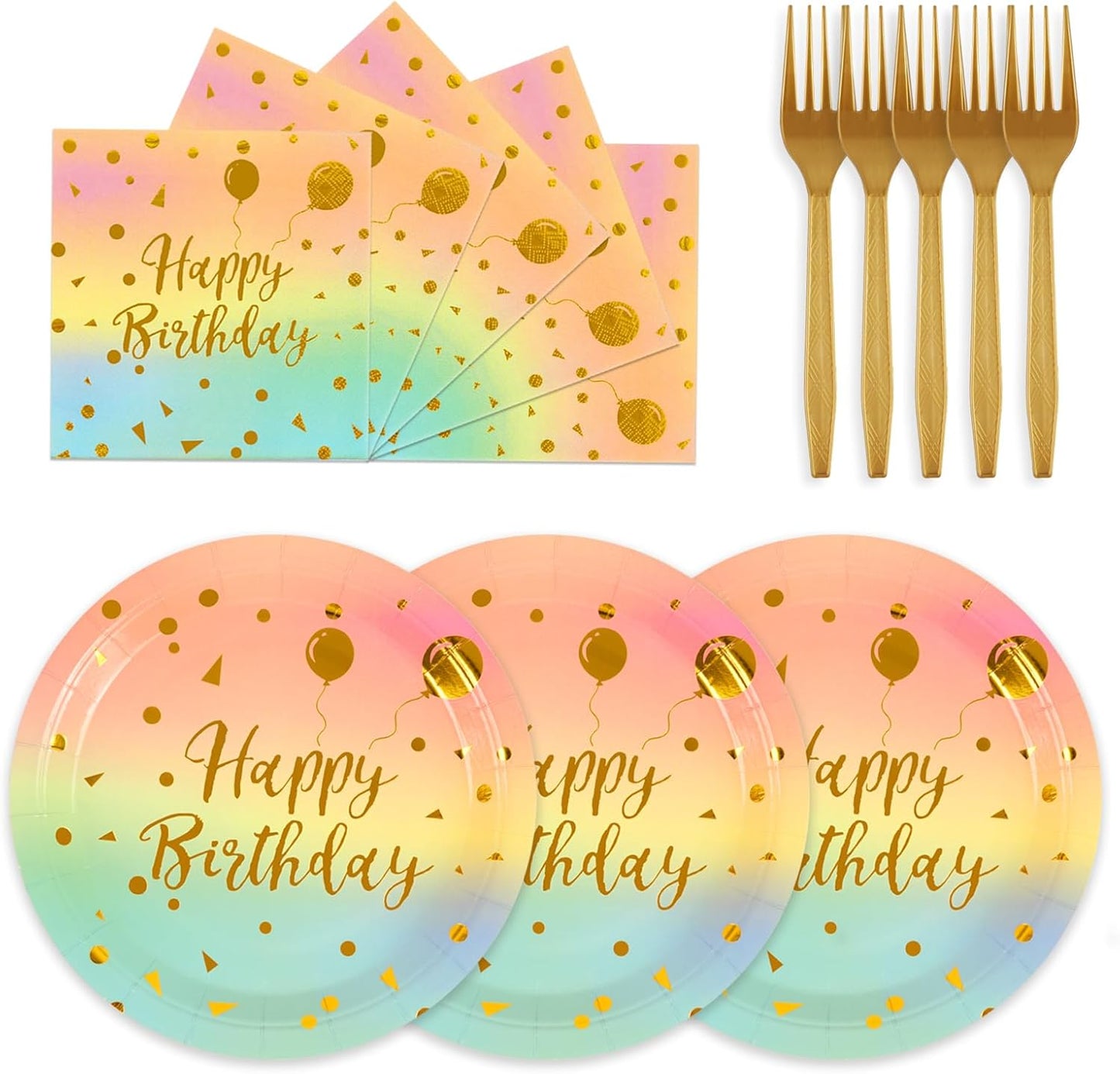 75PCS Paper Plates and Napkins Set - White and Gold Dot Disposable Party Dinnerware Includes Paper Plates, Napkins, Forks Decorations for 2026 New Year, Birthday, Wedding and Holiday, Serves 25