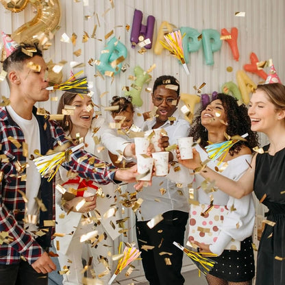 Black, Gold & Silver Party Horns & Blowouts Set - Perfect Party Supplies & Party Noise Makers for New Year's Eve, Graduation Parties, Birthdays & More, 3 Packs of 50