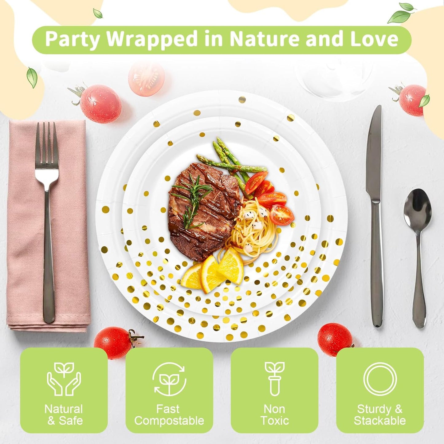 LANLISA 50 Pcs Pink Paper Plates Disposable, 25-9" & 25-7" Disposable Birthday Cake Dessert Plates For Valentines Day, Baby Shower, Easter Party, Mothers Day Party Supplies