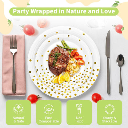 LANLISA 50 Pcs Pink Paper Plates Disposable, 25-9" & 25-7" Disposable Birthday Cake Dessert Plates For Valentines Day, Baby Shower, Easter Party, Mothers Day Party Supplies