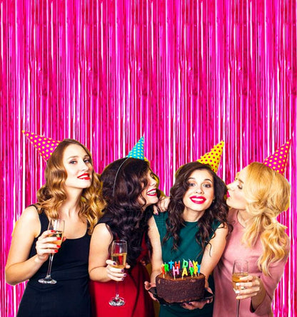 i-CHONY 2 Pcs 3.2ft x 8.2ft Champagne Gold Metallic Tinsel Foil Fringe Curtains Photo Booth Backdrop for Baby Shower Birthday Wedding Holiday Celebration Bachelorette Party Decorations