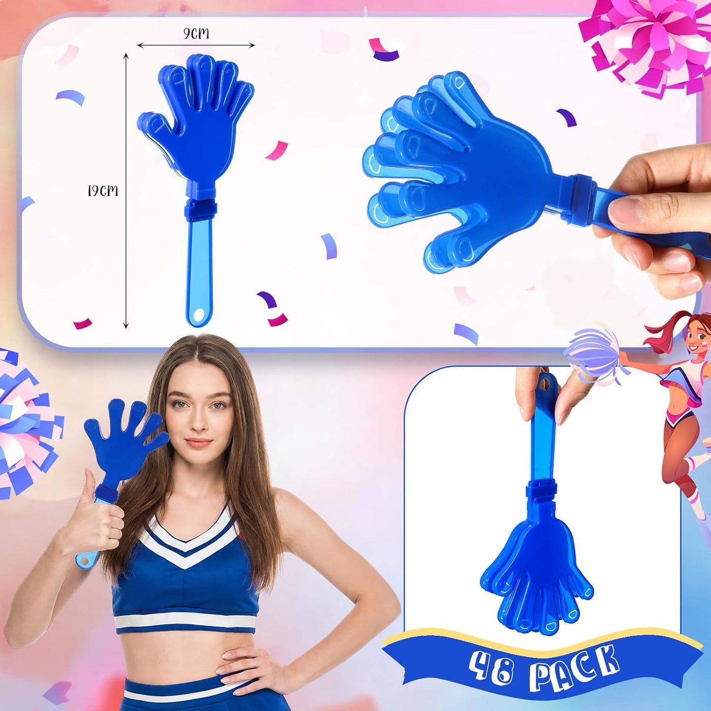 Junkin 48 Pcs Hand Clappers Bulk 7. 5 x 3. 5 Inches Noise Makers Party Favors Clapping Noise Maker Clacker for Birthdays Game Prizes Rewards Football Sporting Events Cheers Supplies (Black,White)
