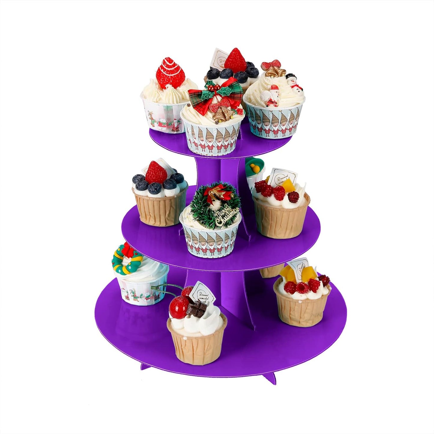 YLDW Cupcake Stand, 3-Tier Cupcake Stand Display, Cardboard Cup Cake Tower Stand, Disposable Dessert Stand for Birthday Tea Party Baby Shower Treat Decorations, Pink