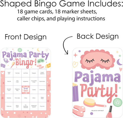 Big Dot of Happiness Pajama Slumber Party - Bingo Cards & Markers, Girls Sleepover Birthday Party Bingo Game, Games & Activities for Girls Parties -Set of 18