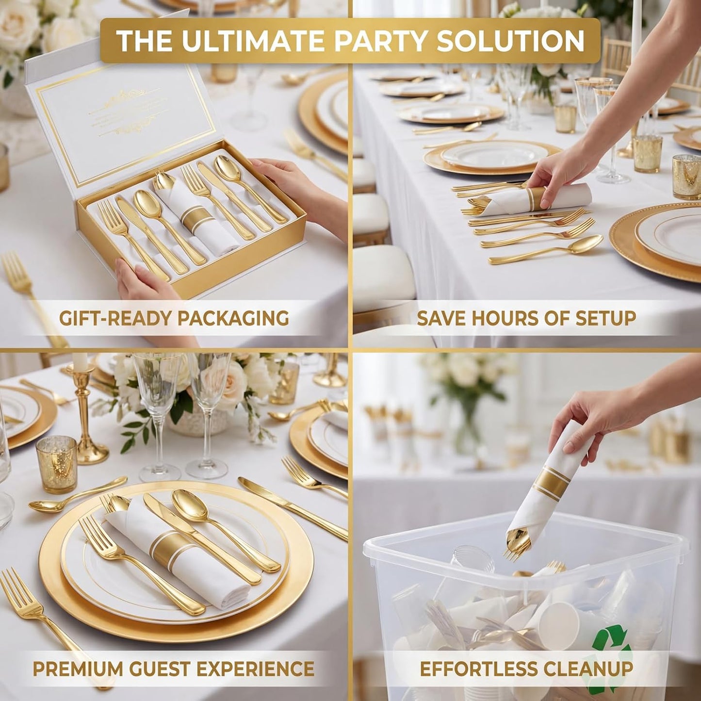 Liacere 100 Pack Silver Plastic Silverware-Pre Wrapped cutlery and Napkin-Pre Rolled Silverware Disposable 100 Forks, 100 Knives 100 Spoons, 100 Napkins Plastic Utensils＆Wedding