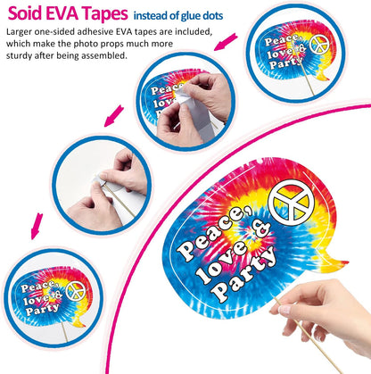 31pcs 60s Party Decorations, 30pcs 60's Photo Booth Prop with 1pcs 60 Hippie Bus Shaped Selfie Frame, Groovy Peace Love Themed Favor for 60's Hippie Birthday Party Favor Supplies