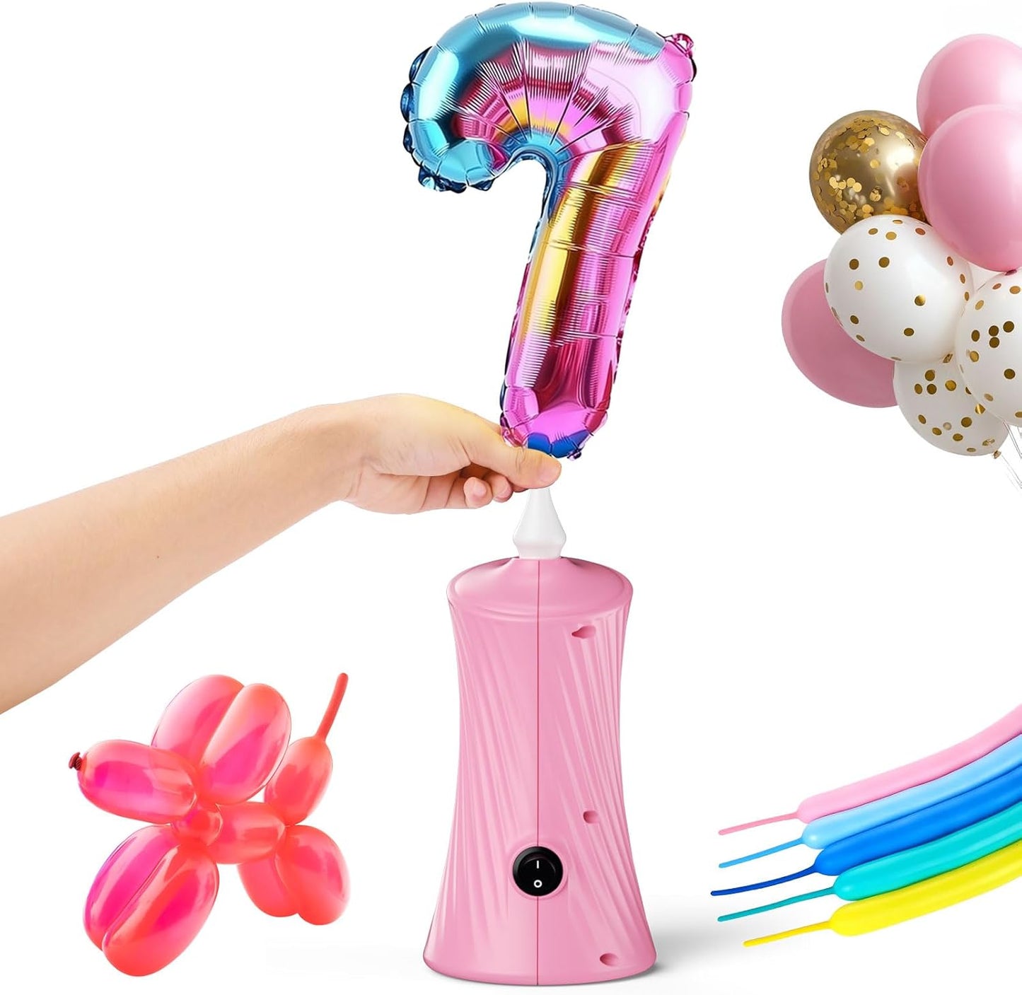 Balloon Pump Electric Balloon Pump Air Balloon Pump Balloon Blower Machine Portable Long Animal Blower Machine Blue/Orange/Pink/Purple Electric Balloon Pump Inflator for Party/Wedding/Birthday Decor