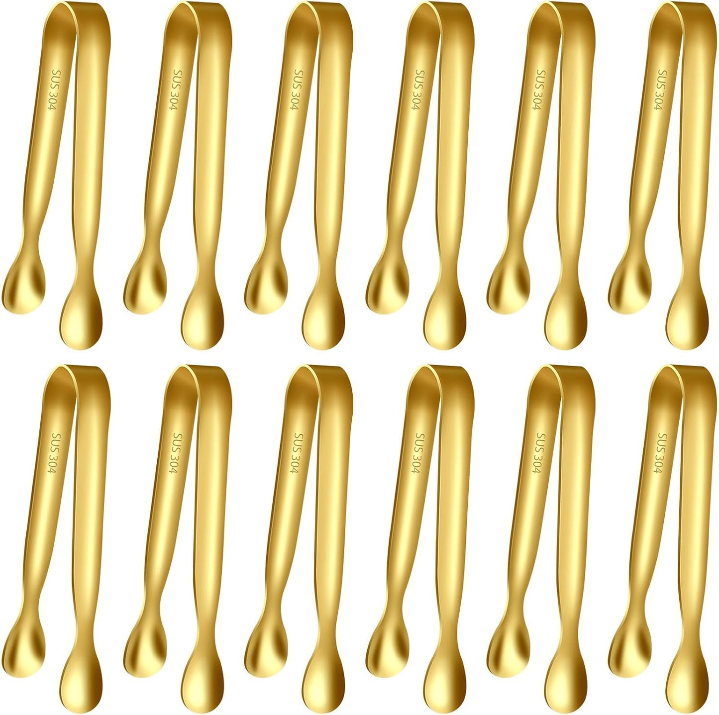 HOTEC 12-Pack Mini Sugar Tongs Stainless Steel Ice Tongs 4.3Inch Serving Tongs for Coffee Bar, Tea Party, Appetizers, Desserts, Buffet – Food-Grade & Dishwasher Safe, Gold