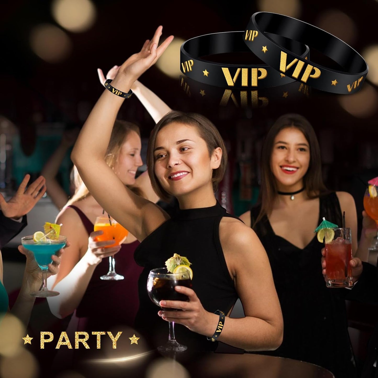 Bucherry 80 Pcs Silicone VIP Wristbands for Events Custom VIP Bracelets Gold Wristbands Rubber Bracelets for Party Club Bar Men Women Festivals Wedding Concert Fair Amusement Office(Black)