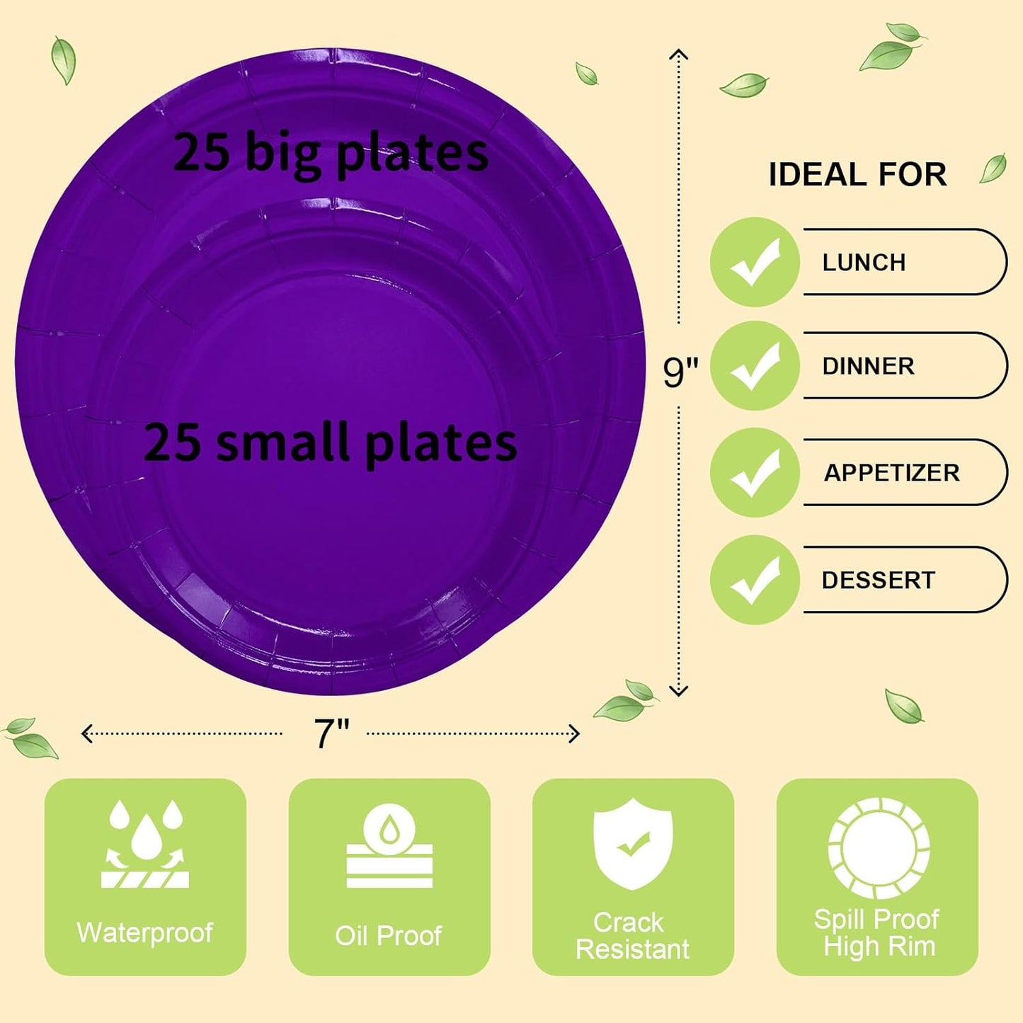 LANLISA 50 Pcs Pink Paper Plates Disposable, 25-9" & 25-7" Disposable Birthday Cake Dessert Plates For Valentines Day, Baby Shower, Easter Party, Mothers Day Party Supplies