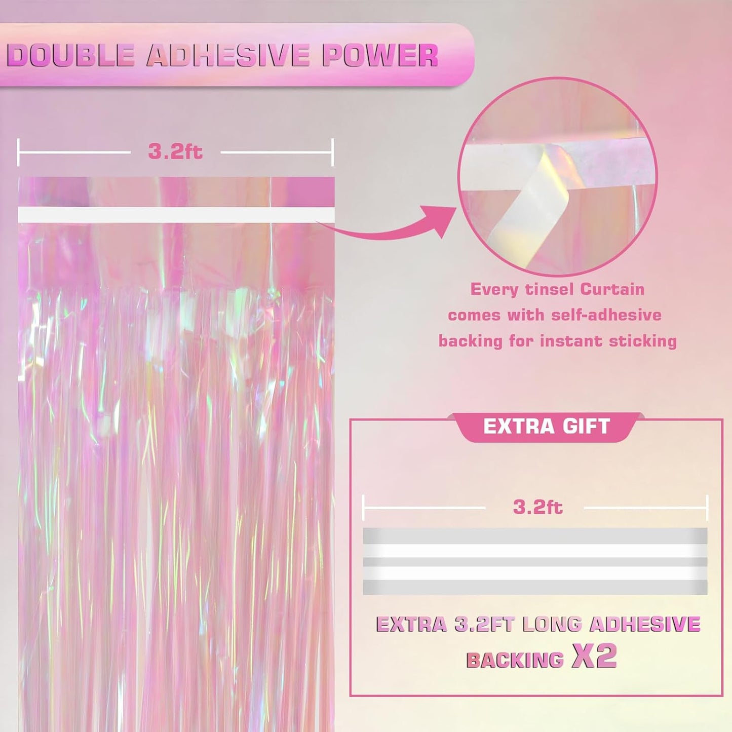 Melsan 2 Pack 3.2 ft x 8.2 ft Tinsel Foil Fringe Curtains Backdrop, Sparkle Metallic Foil Curtains for Party Photo Booth Props Decoration, Pinkish Purple