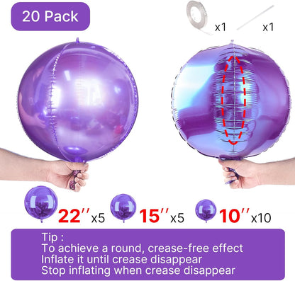 PartyWoo Metallic Gold Foil Balloons 20pcs Different Sizes Pack of 22 15 10 Inch Large Round Foil 4D Inflatable Mirror Ball Mylar Balloons for Graduation Birthday Baby Shower Party Decorations