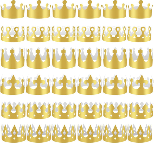 36 Pieces Paper Crowns Golden Party Crowns Princess Prince Crown Birthday Party King Hats for Adults