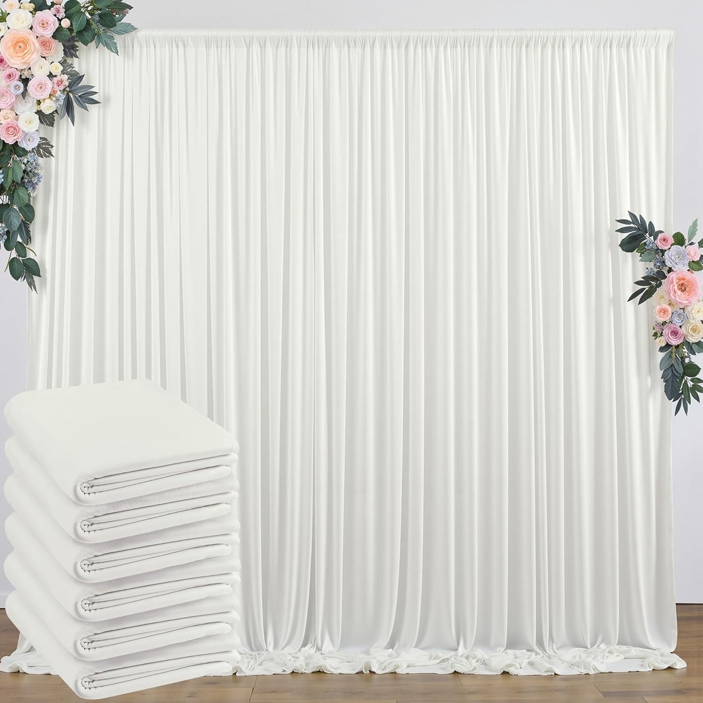 10 ft x 10 ft Wrinkle Free White Backdrop Curtains for Wedding Parties, Polyester Photography Backdrop Drapes for Birthday Parties Stage Backdrop Stand, 2 Panels 5x10FT Background Curtains