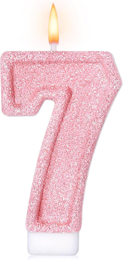 Cute Number 3 Birthday Candle, Glitter Pink Number Candles, Birthday Cake Topper Decoration, Party Supplies Anniversary Celebrations