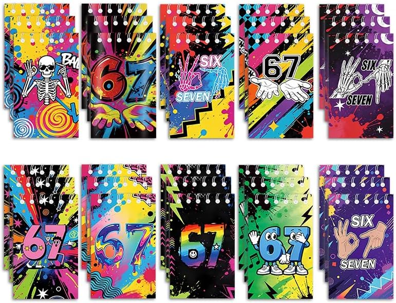 20pcs 10 Styles 6 7 Birthday Theme Mini Notebooks Party Supplies Favors Goodie Bag Stuffers Colorful 6 7 Birthday Theme Journal Pocket Notebook Supplies for Birthday Party Activity(20pcs-67-bks)