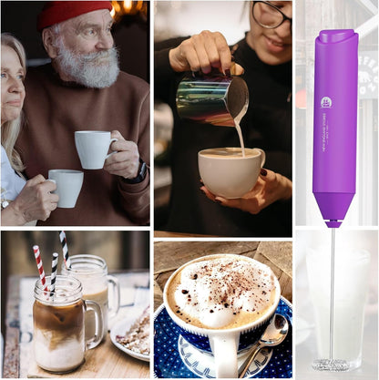 Powerful Milk Frother Wand - Mini Handheld Milk Frother with Stainless Steel Whisk - Battery-Powered Drink Mixer for Coffee, Lattes, Cappuccinos, Matcha - Coffee Enthusiasts Gift - Black