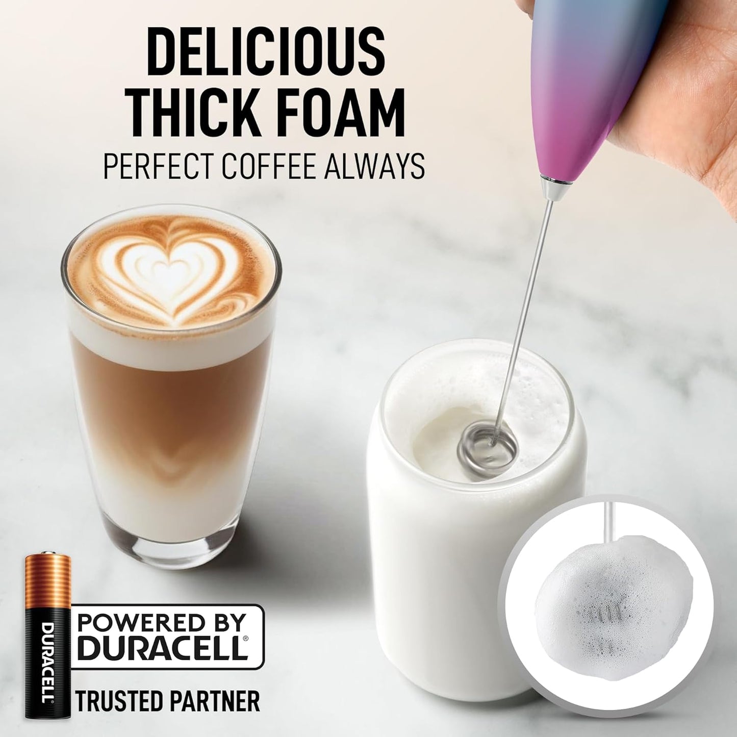 Zulay Kitchen Powerful Milk Frother Wand With Duracell Batteries - Ultra Fast Handheld Drink Mixer - Electric Whisk Foam Maker for Coffee, Lattes, Cappuccino & Matcha - Z1 Motor - Black - Colors B