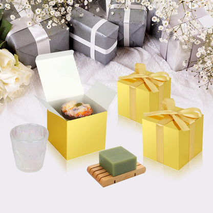 100 Pack Small Gift Boxes, 2x2x2 Inches Favor Boxes Gold Paper Gift Boxes with Lids for Presents, Crafting, Cupcake Boxes, Gifts, Candy Boxes for Wedding Party Bridal Shower Baby Shower Favors