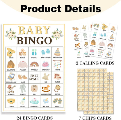 Pink Bow Baby Shower Bingo Games, 24 Player Pink Bingo Cards for Baby Shower, Gender Reveal Party Games Favors Supplies Decorations
