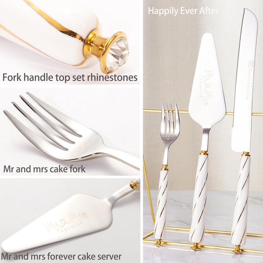 Cake Cutting Set For Wedding, Wedding Cake Knife and Server Set, 4 Pieces Mr and Mrs Gifts Cake Cutter Set for Wedding Bridal Shower Engagement Gifts