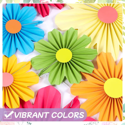 PAPER JAZZ Paper Flowers with Paper Fan Boho Hanging Decor Artificial Flowers Decorations for Wall Pink and Orange Party Decorations for Classroom, Beach Party, Summer Birthday Party Pack of 11.