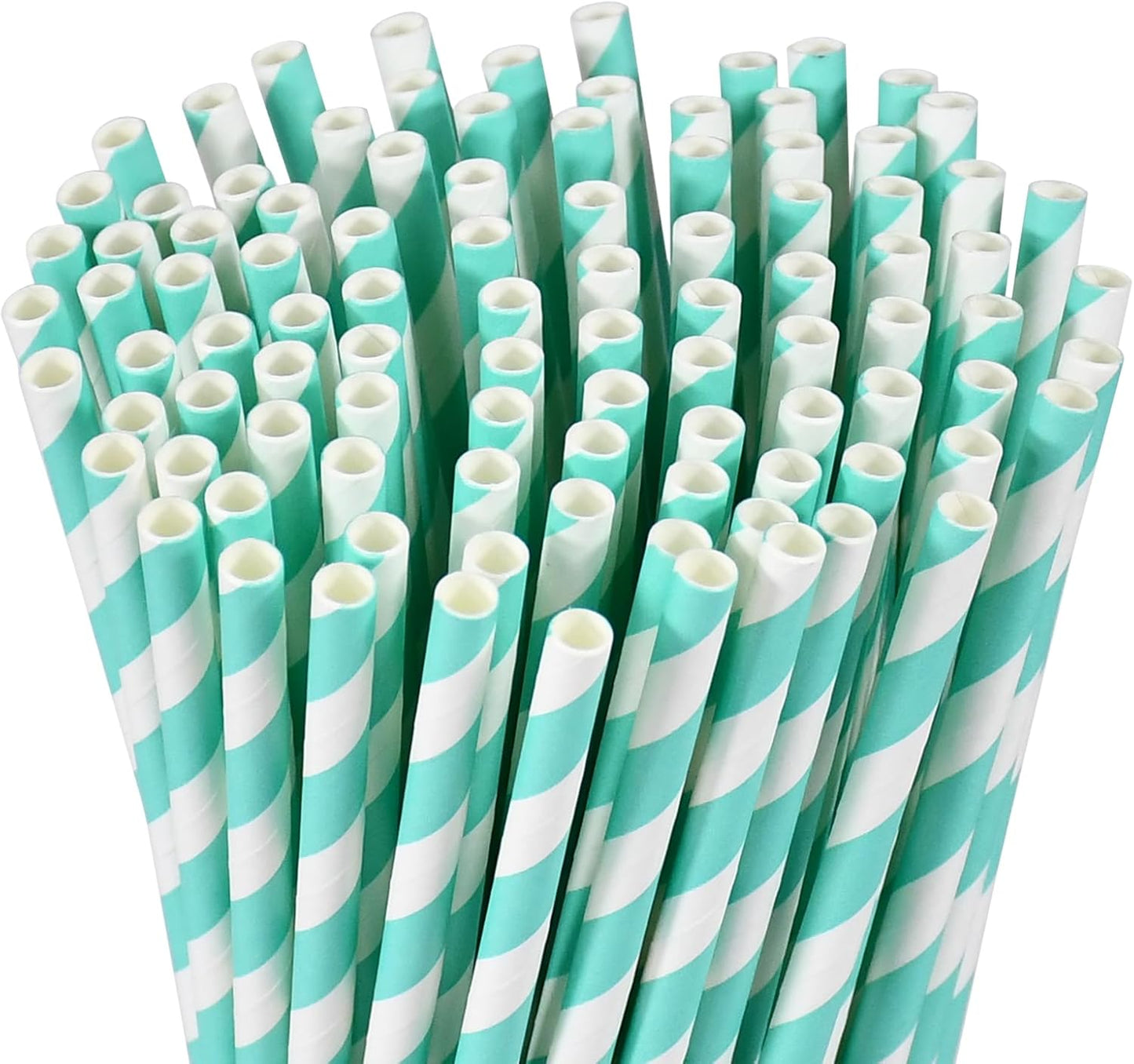 Disposable Paper Straws Solid Green - 7.75'' x 0.24'', 100 Counts - for Drinking, Beverage, Juice, Soda, Bar Supplies