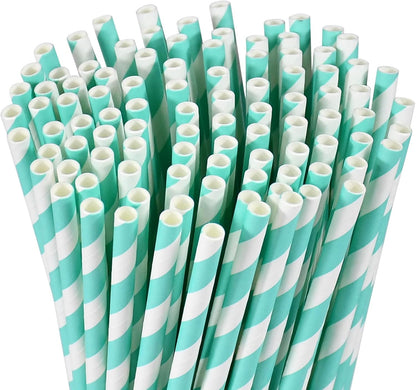 Disposable Paper Straws Solid Green - 7.75'' x 0.24'', 100 Counts - for Drinking, Beverage, Juice, Soda, Bar Supplies