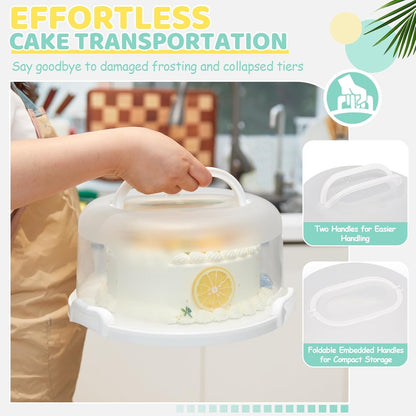Cake Carrier with Lid and Handle, Ohuhu BPA-Free Cake Containers Cake Holder for 10 inch Cake with 2 Handle Cupcake Carrier - Plastic Cover Two Sided Base for Transport Pie Nut Fruit Mothers Day Gifts