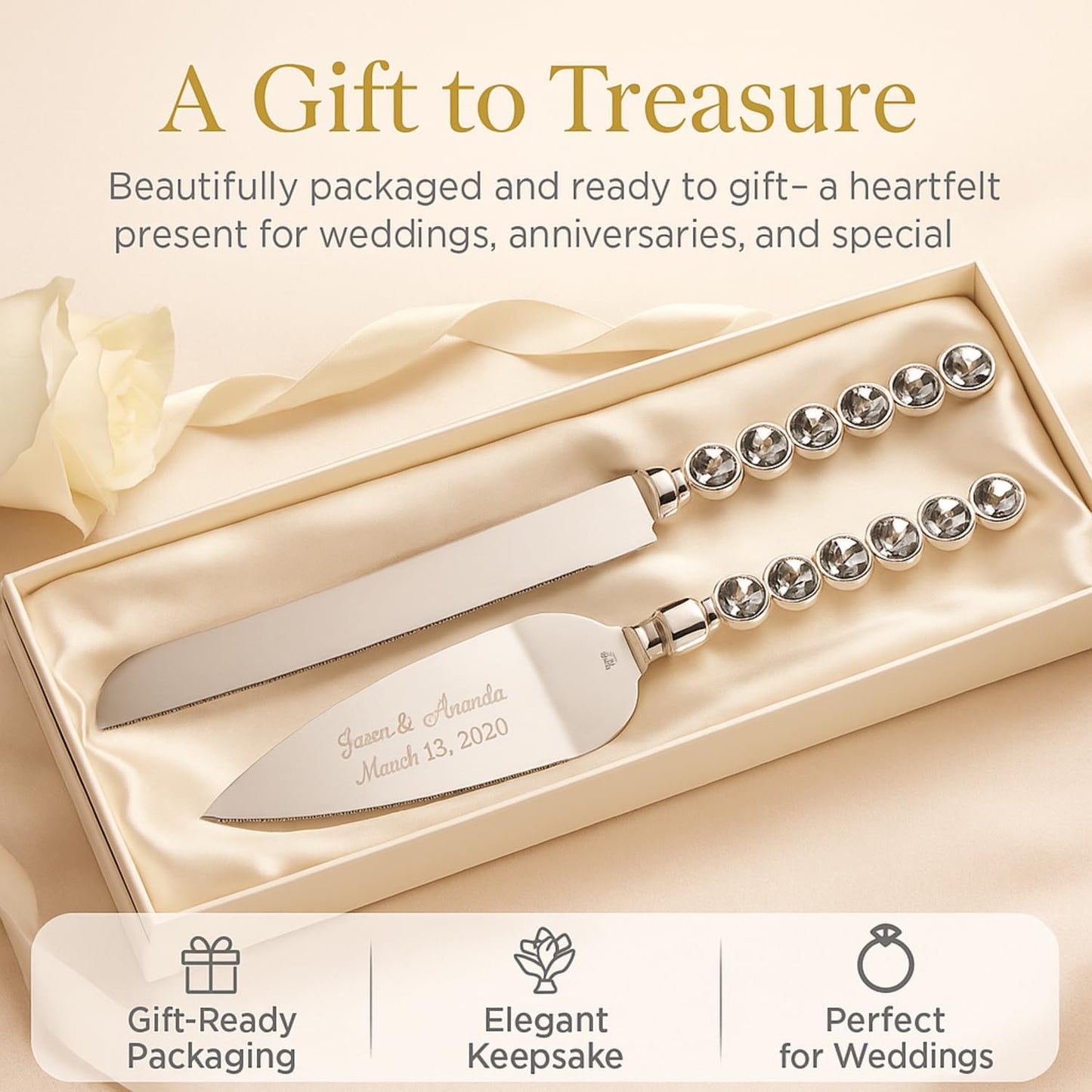 GIFTS INFINITY Personalized Wedding Cake Knife and Server Set with Engraving – Cake Cutting Utensil Set, Keepsake Gift for Wedding, Anniversary, Reception, Birthday & Other Occasions (CH-101WB)