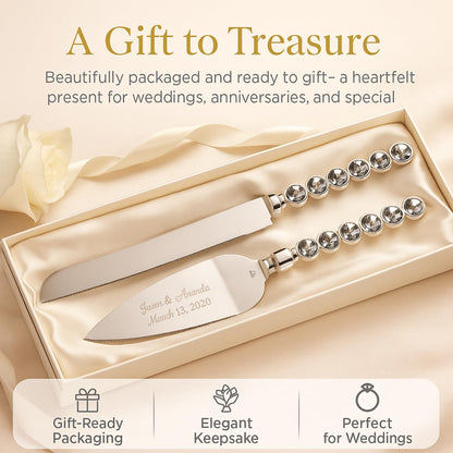 GIFTS INFINITY Personalized Wedding Cake Knife and Server Set with Engraving – Cake Cutting Utensil Set, Keepsake Gift for Wedding, Anniversary, Reception, Birthday & Other Occasions (CH-101WB)