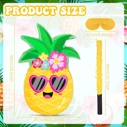 Threan Small Tiki Tropical Hawaii Piñata with Blindfold Bat Aloha Luau Piñata for Hawaiian Luau Themed Party Decoration Summer Birthday Party Supplies, 15.7 x 3.1 x 12.2 Inch