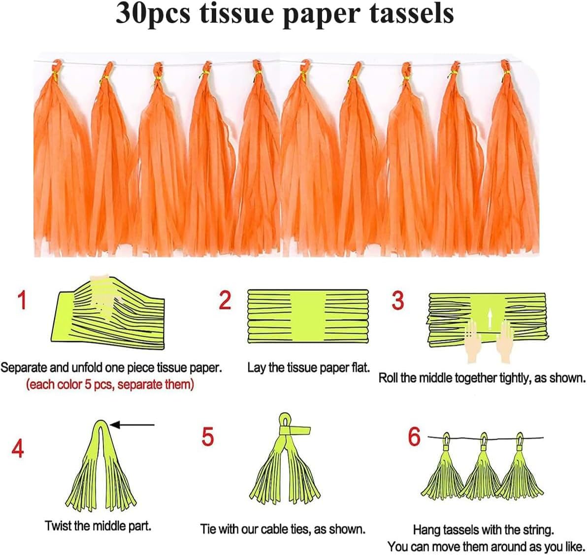 30pcs Paper Tassels Garland Banner Tissue Paper Tassel DIY Hanging Paper Decorations Party Tassel Garland Decor Baby Shower Nursery Wedding Festival Baby Shower Decoration(30, White)