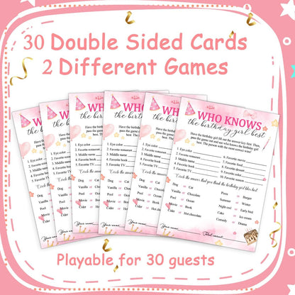 Birthday Party Cards for Girl, Birthday Games Card, Would She Rather Game Cards Set, Birthday Supplies Activity Decorations for Adult Girl, Set of 30 Game Cads